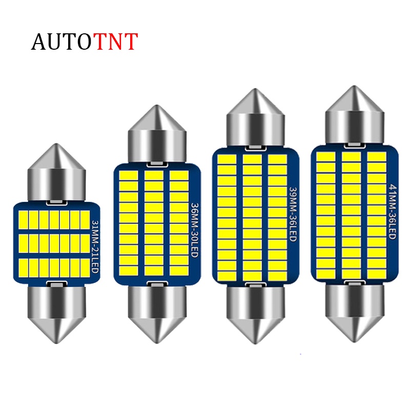 50 Pcs Bohlam Lampu Canbus LED SMD 3014 C5W C10W Ukuran 31mm 36mm 39mm 41mm Untuk Interior Mobil