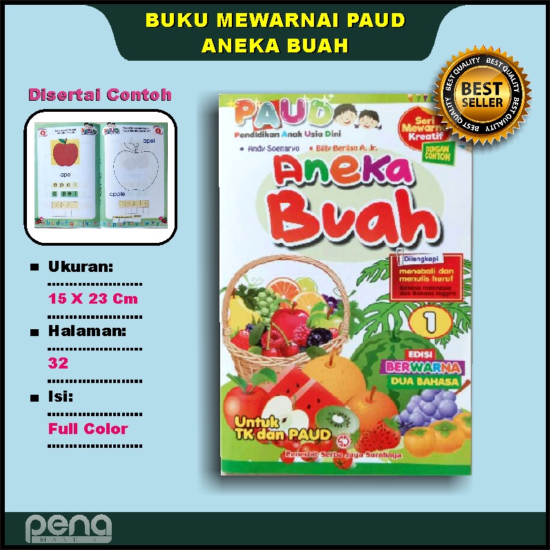 Buku Anak Paud Mewarnai Kreatif Aneka Buah Menebali dan Menulis Huruf Serba Jaya