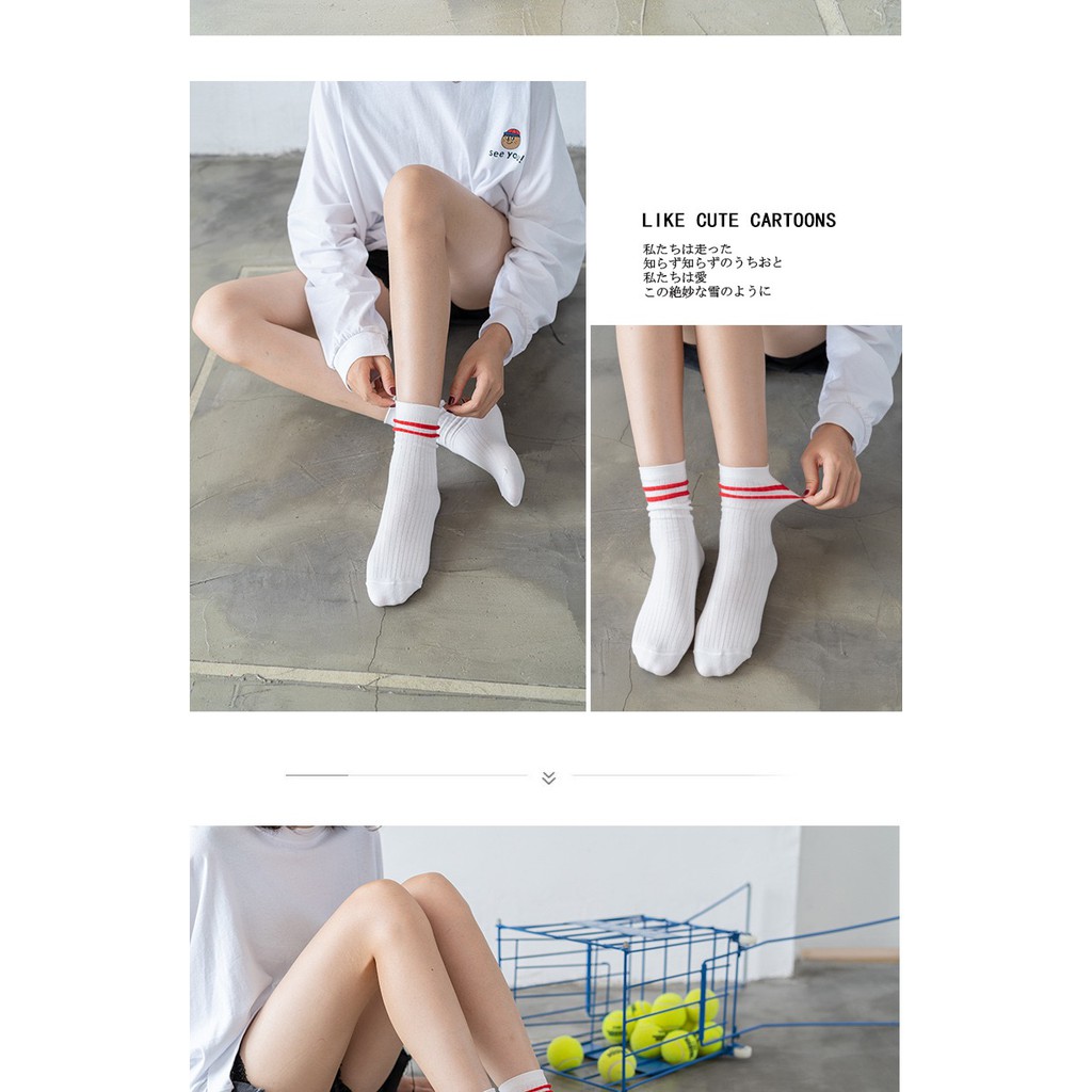 Kaos kaki Wanita bergaris kaus kaki olahraga Socks kasual kaos kaki mahasiswa fashion D36