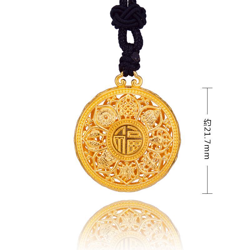 [Ready Stock]Fashion Gold Plated Fu Character Disc Pendant Necklace