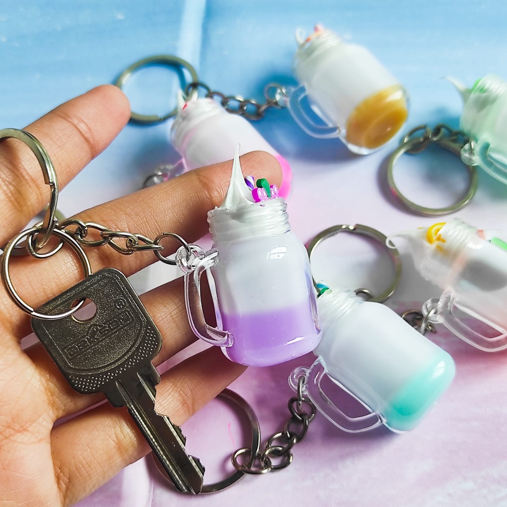 GANTUNGAN KUNCI MINUMAN FRUITY FLOAT GELAS RESIN PLASTIK MINIATUR BOBA BUBBLE TEA GANCI KEYCHAIN