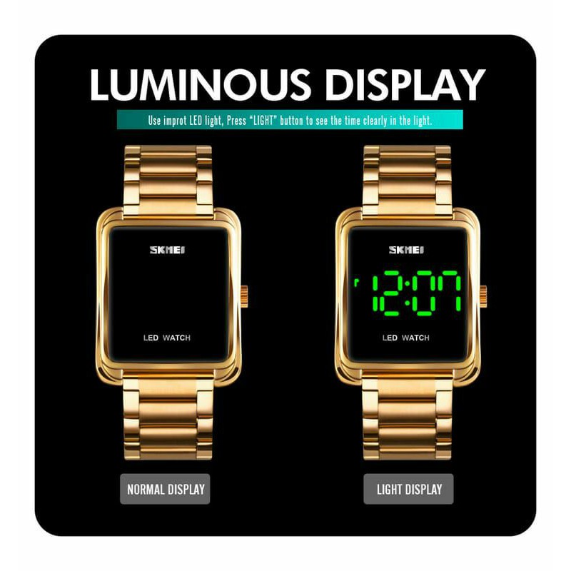 JAM TANGAN WANITA SKMEI ORIGINAL 1505 GOLD CHAIN LED WATCH WATERRESIST
