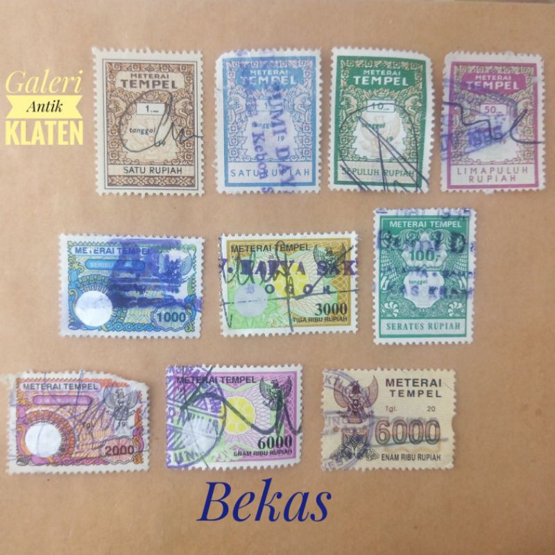 

set Materai Bekas untuk koleksi Paket 10 macam berbeda matrai meterai tempel lama kuno jadul lawas