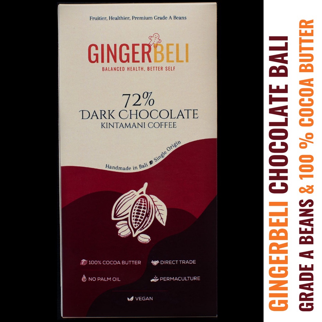 

GINGERBELI Chocolate Bali - 72 % Kintamani Coffee Dark Organic Chocolate 80 gr - Vegan Chocolates - Coklat Sehat Rasa Kopi - Chocolate Bar