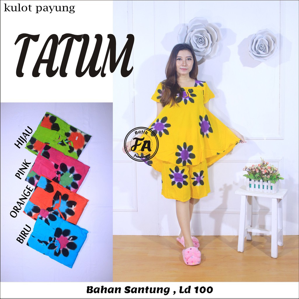 Setelan Kulot Payung Ariel Motif Jumputan Leher U Kulot Payung Tatum Batik Orange
