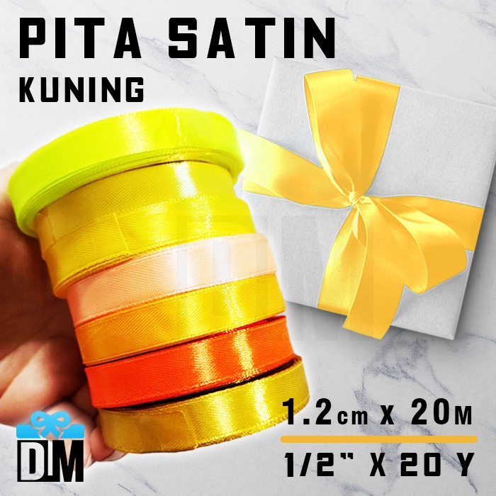 

Pita satin kado hadiah bingkisan 1/2 inch 1 .27 cm Warna Kuning Yellow Oren Orange Emas Gold