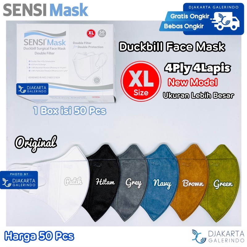 Masker SENSI Duckbill XL Ukuran Besar - Duckbill SENSI Besar ukuran XL box isi 50 Pcs