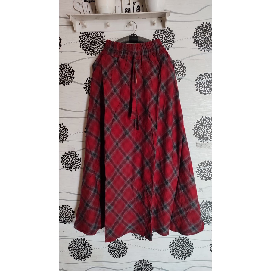 ROK FLANEL IMPORT PANJANG/ROK TARTAN/ROK KOTAK PAYUNG-Ar