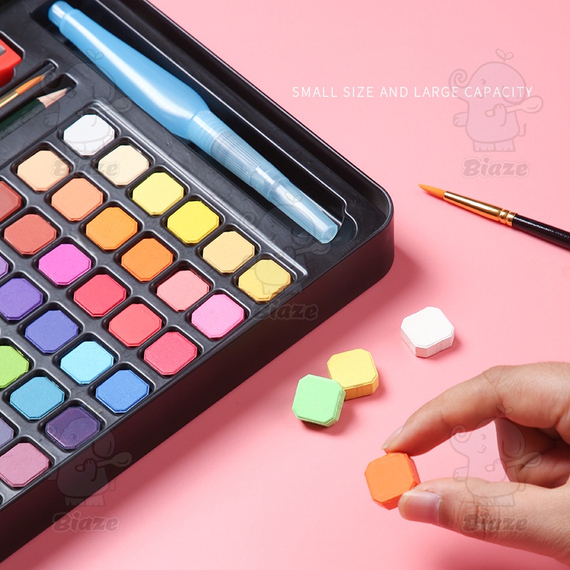 BIAZE 36/48 Watercolor Paint Set Warna Solid Alat Cat Air (Termasuk Kuas dan Kertas Gambara)