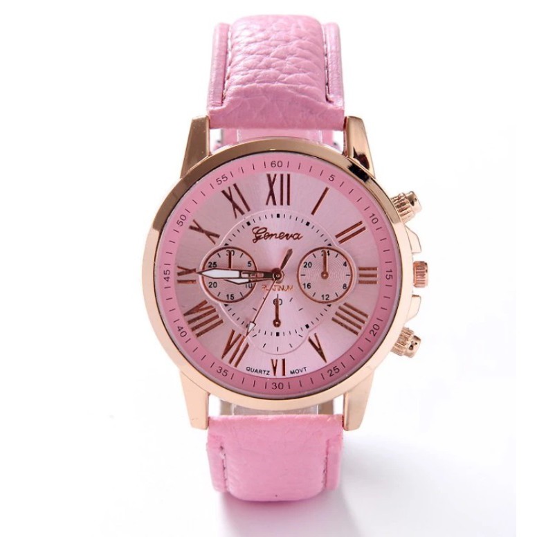 Jam Tangan Geneva Roman Numerals Korean Style Faux Leather Cewe Watch