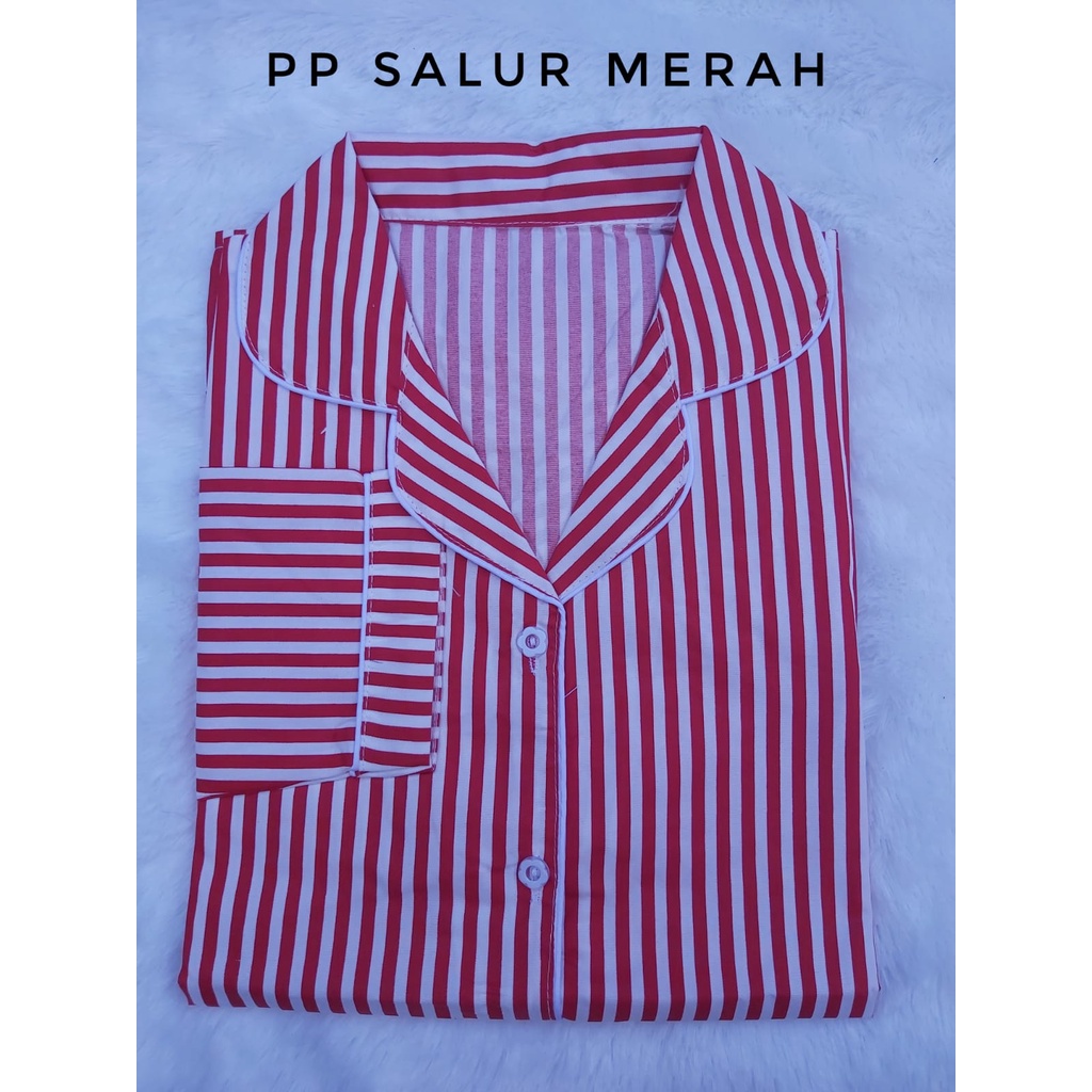 BJ-Piyama PP Wanita Dewasa Salur - Baju Tidur Lengan Panjang-Salur Merah