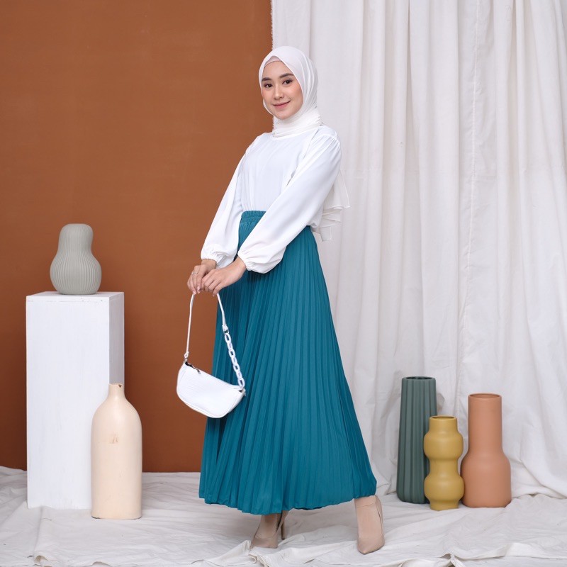 ROK PLISKET 256.B MURAH PREMIUM HYGET POLOS FLARE SKIRT REMPEL MUSLIM MAYUNG PANJANG MODELLANO FREXA-Darktosca