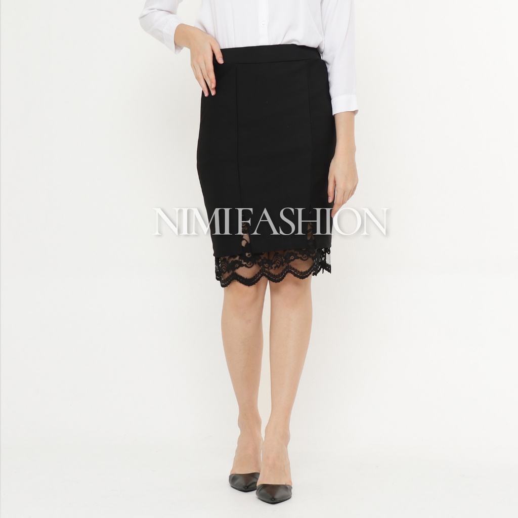 Nimi Rok Span Pendek Scuba Kombinasi Brukat / Korea Mini Skirt / Midi Skirt