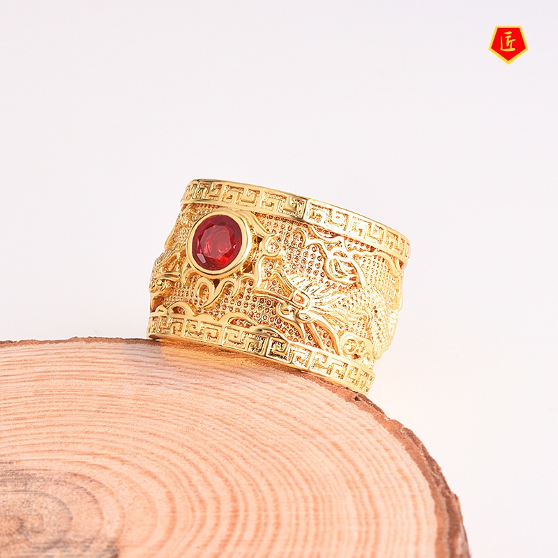 [Ready Stock]Personalized Gold Dragon Ruby Ring