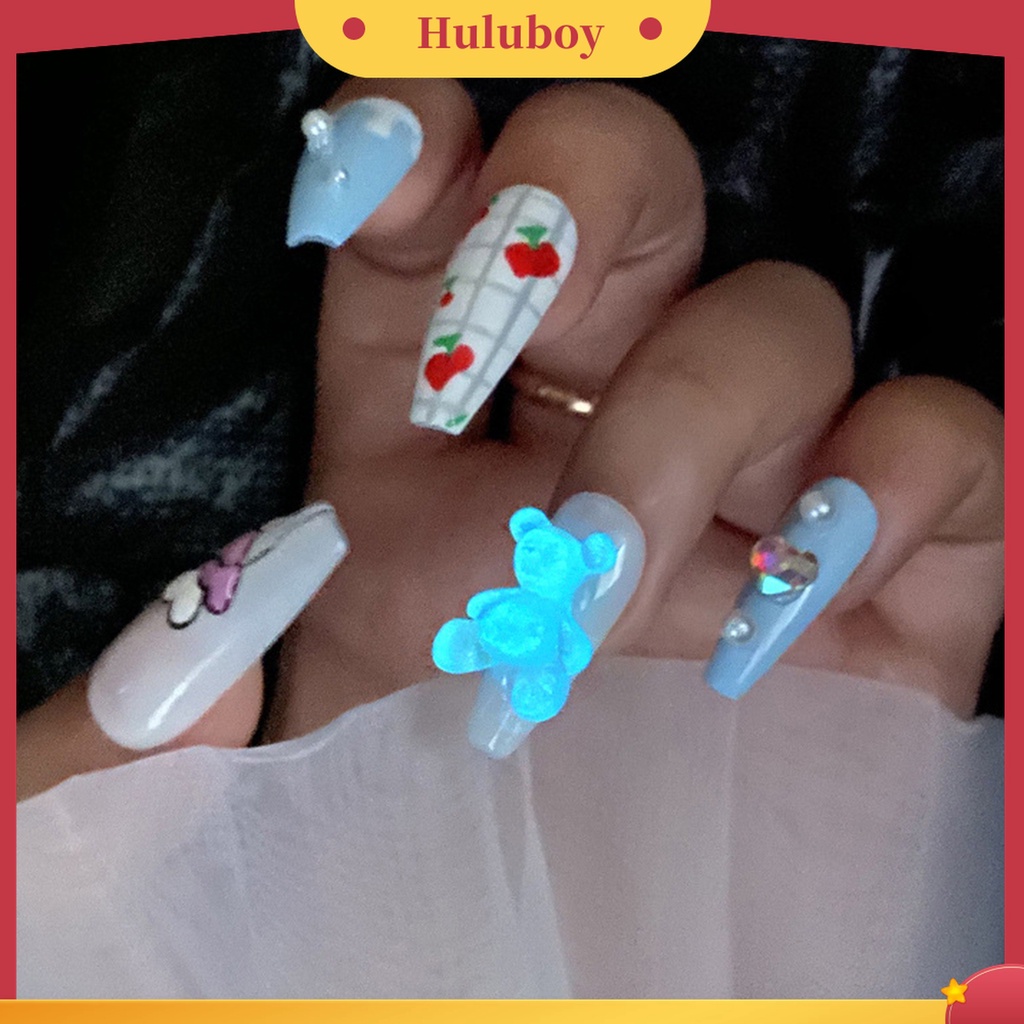 Huluboy Huluboy♡ 8pcs Dekorasi Kuku Luminous Bentuk Beruang Untuk Musim Panas