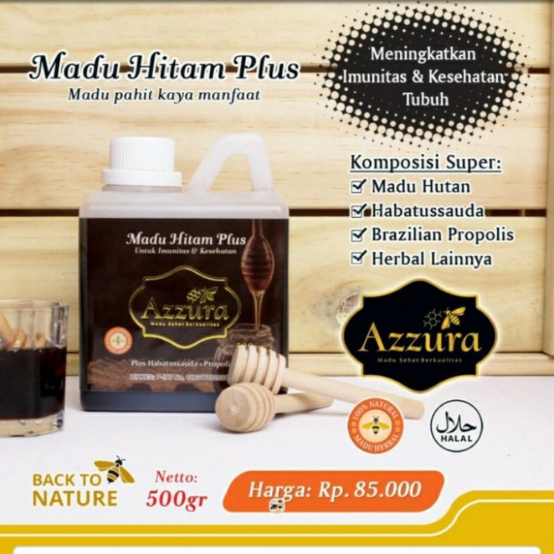 

Madu Azzura Madu Hitam Pahit Plus Propolis Habatussauda 500 gr