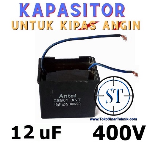 Capacitor 12/400V +5% AC Kotak Kapasitor Kipas Angin 12uF 400VAC Kotak Segi 4 Pompa Air