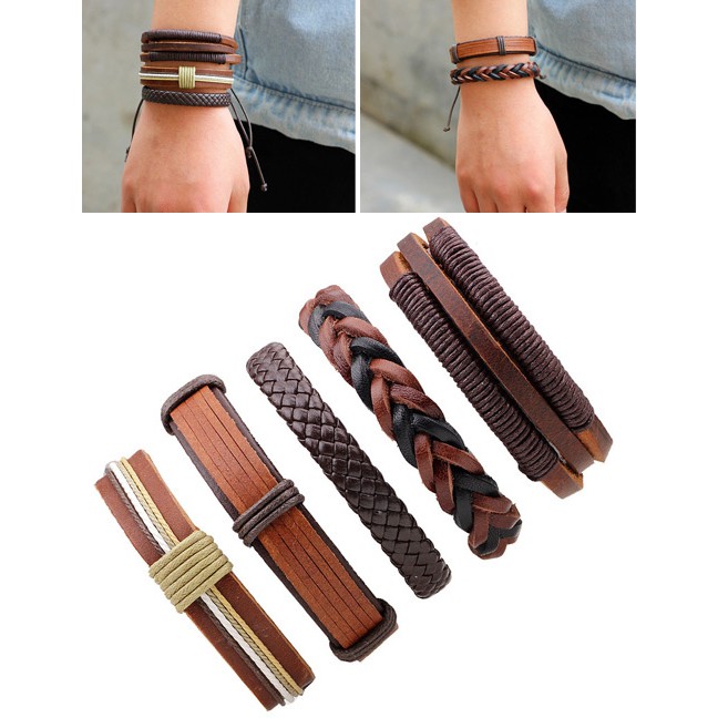 LRC Gelang Tangan Fashion Brown Color Matching Decorated Simple Bracelet(5pcs)