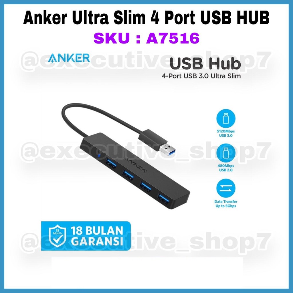 Anker Ultra Slim 4 Port USB HUB SKU : A7516