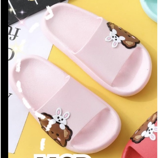 [NEW] Sandal Slop Jelly Anak Remaja Cewek Simple Bunny Bear Beruang Brown Lucu Cute Cantik MGR Mokaya Balance (2228)/Size30-35