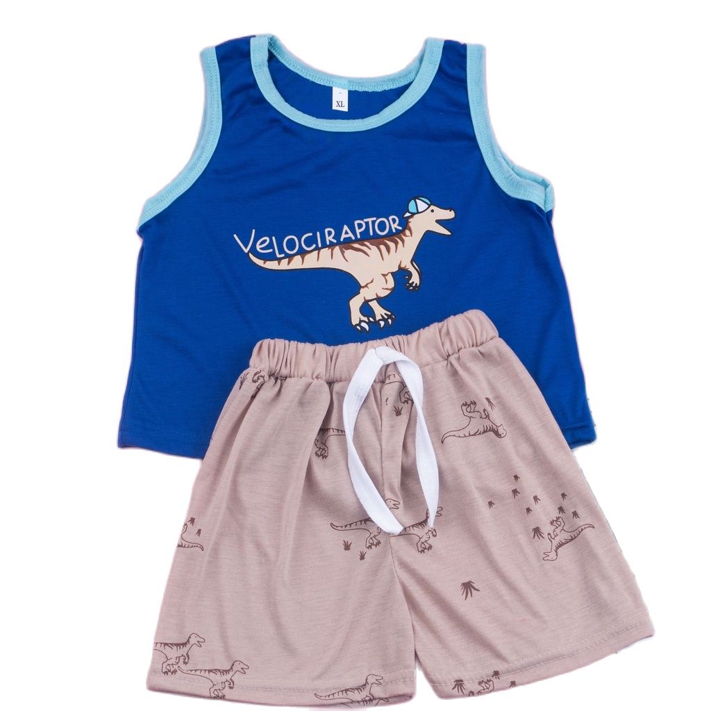 ZASKIYA - SETELAN DINO SET BAJU TIDUR SINGLET ANAK COWOK / SETELAN ANAK SINGLET UNISEX / SLEEVELES DINO SET