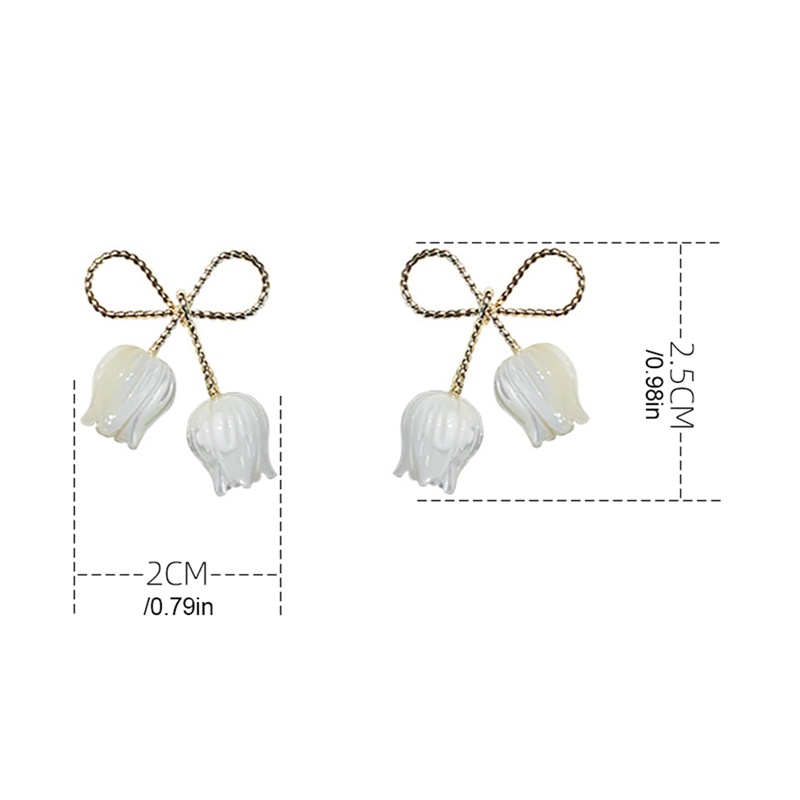 Fancyqube Anting Juntai Bentuk Bunga Tulip Warna Emas Putih Untuk Wanita