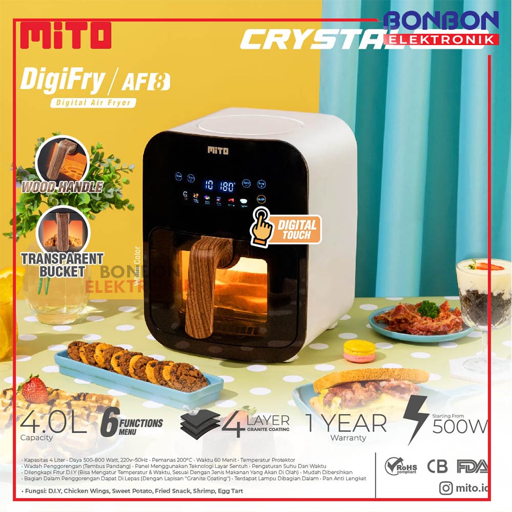 MITO Air Fryer Crystal Series AF8 / AF 8 4 Liter 500W Low Watt