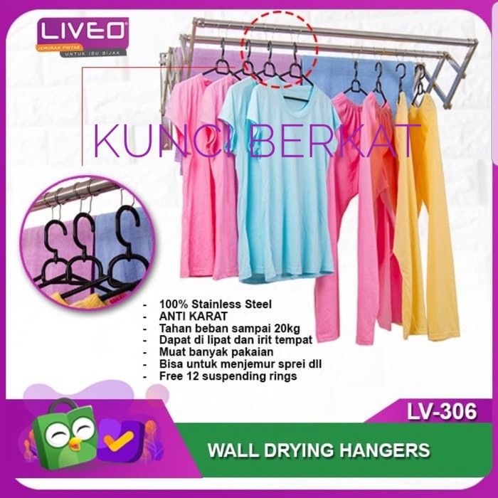 Jemuran Dinding Liveo LV 306/Gantungan Handuk Tarik/Jemuran Baju