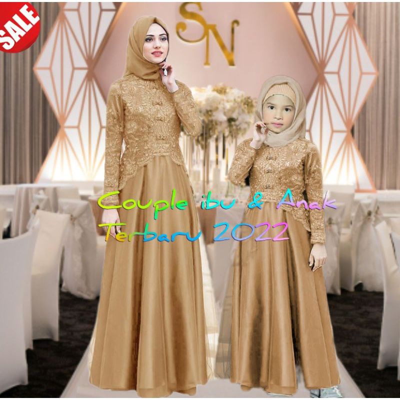 Baju Couple Brukat Mewah Ibu Anak Perempuan Pesta Kondangan Kekinian Remaja Muslim Modern Model Terb