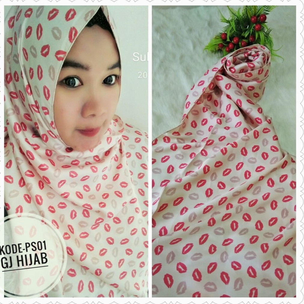 pashmina satin motif bibir