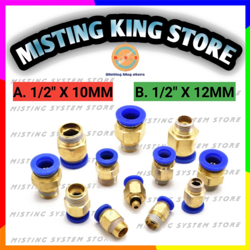 FITTING PNEUMATIC 10 MM 12 MM X 1/2 INCH ALIP LOCK STRAIGHT KONEKTOR SELANG PU 10MM 12MM