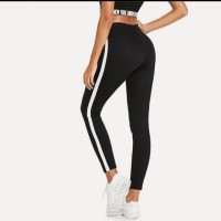 Legging Strip/Line/List Putih Panjang Wanita Polos Fit To L Max BB 65Kg / Legging Stripe Standar