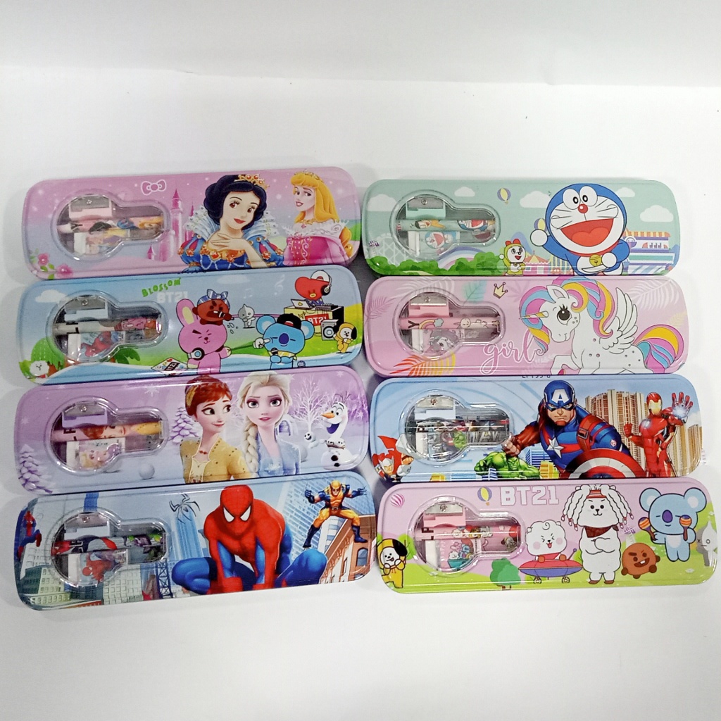

paket kaleng pensil tempat box alat tulis anak laki perempuan murah bagus kotak boks komplit