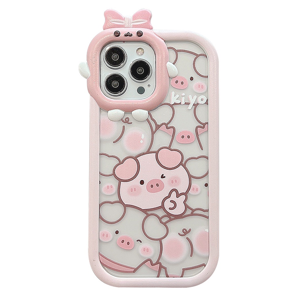 Case Pelindung 2 IN 1 Motif Kartun Babi Pink Pita Transparan Untuk Iphone 11 12 13 PRO MAX