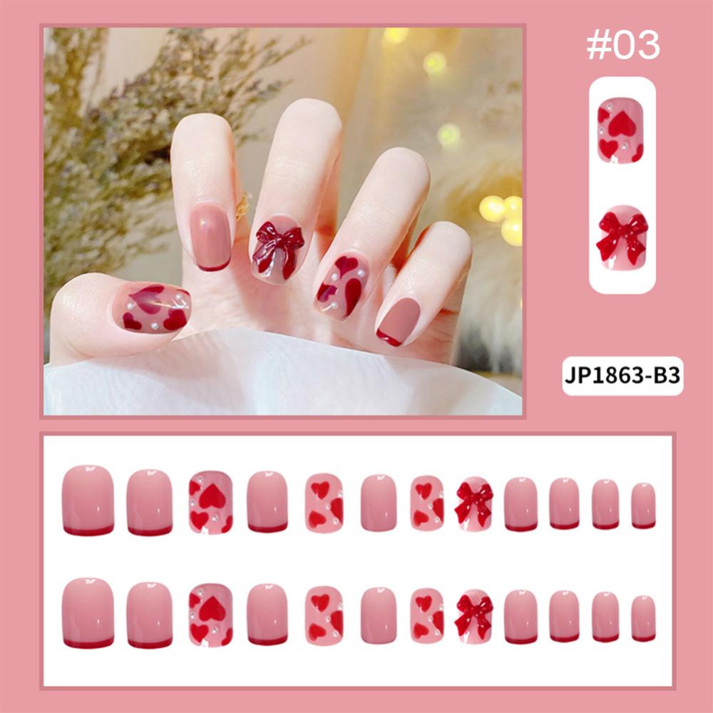 Timekey 24pcs / set Kuku Palsu Pendek Desain Pita Bisa Dilepas Untuk Manicure / Nail Art it A2K5