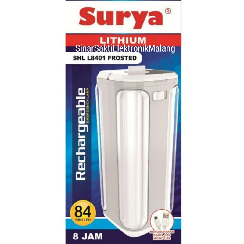 Lampu Darurat Emergency Led Surya L8401 Charge Cas Kotak Rechargeable