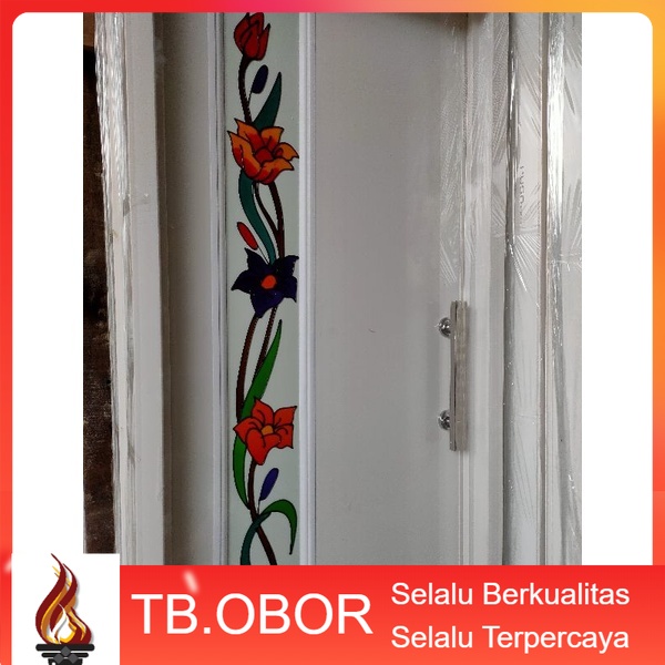 Pintu Kamar Mandi PVC Lux Motif Kaca Bunga Ukir Lukis Gambar Gravir Warna Putih Coklat Urat Kayu