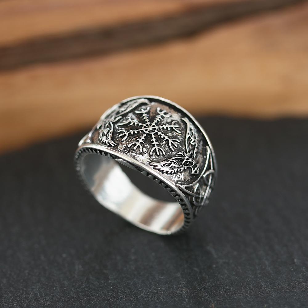 Cincin Desain Elang Kompas Viking Celtic Gaya Vintage Nordic Rock Untuk Pria