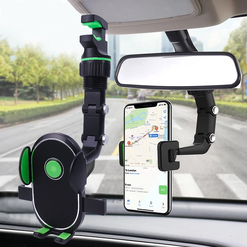 Holder Handphone Universal Multifungsi Dapat Berputar 360 Derajat ° Bracket Klip Mount Kaca Spion Tengah Mobil Rotasi Adjustable Holder Handphone