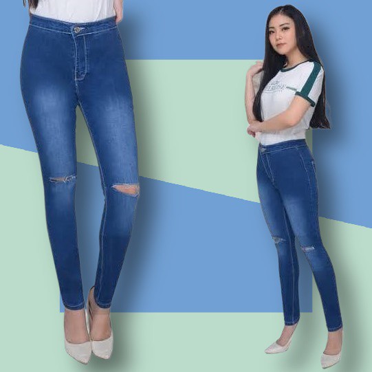celana jeans wanita sobek warna hitam terbaru celana hw hitam sobek lutut terbaru