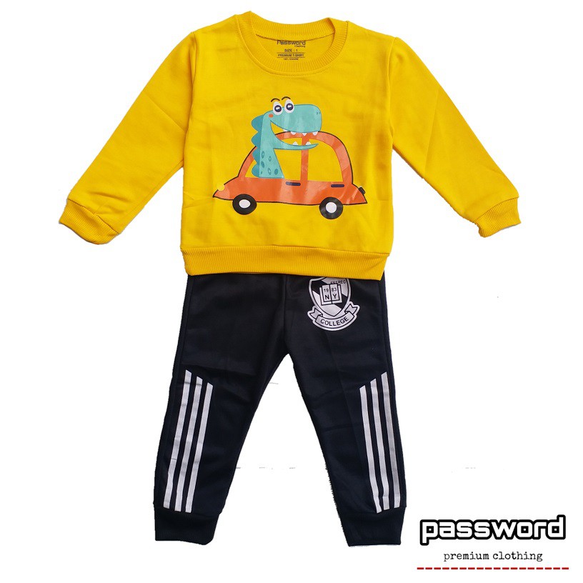 HappyOliver PASSWORD DINO MOBIL Setelan Sweater 1 - 7 Tahun Baju Anak BerKualitas