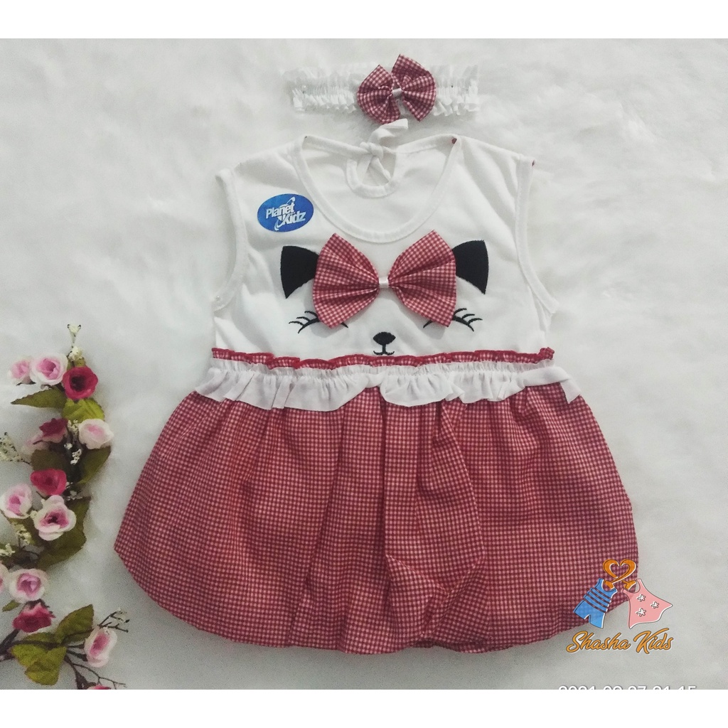 [S-012] Baju Bayi Perempuan/ Dress Bayi  Perempuan Planet Kids Model balon lucu  Murah 0-6 bln bonus Bandana