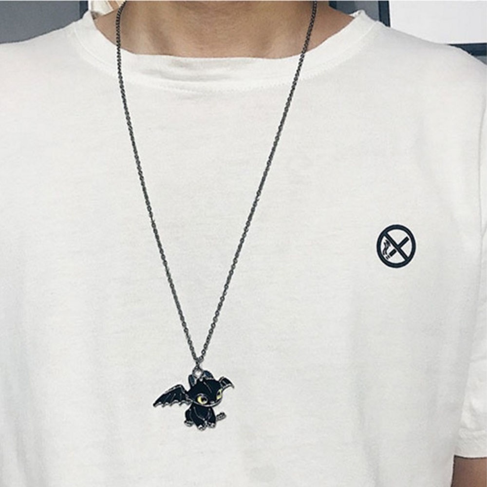 【COD Tangding】Cartoon Black and White Night Fury Double Dragon Necklace and Instagram Personality Couple Pendant