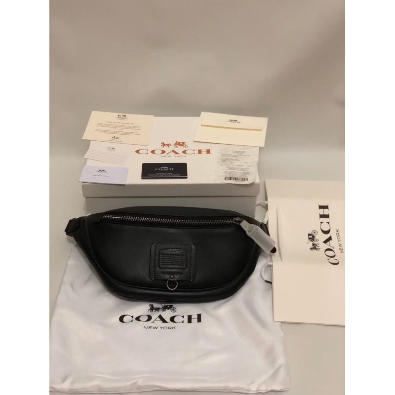 tas waistbag pria cowok coc black tag plain original