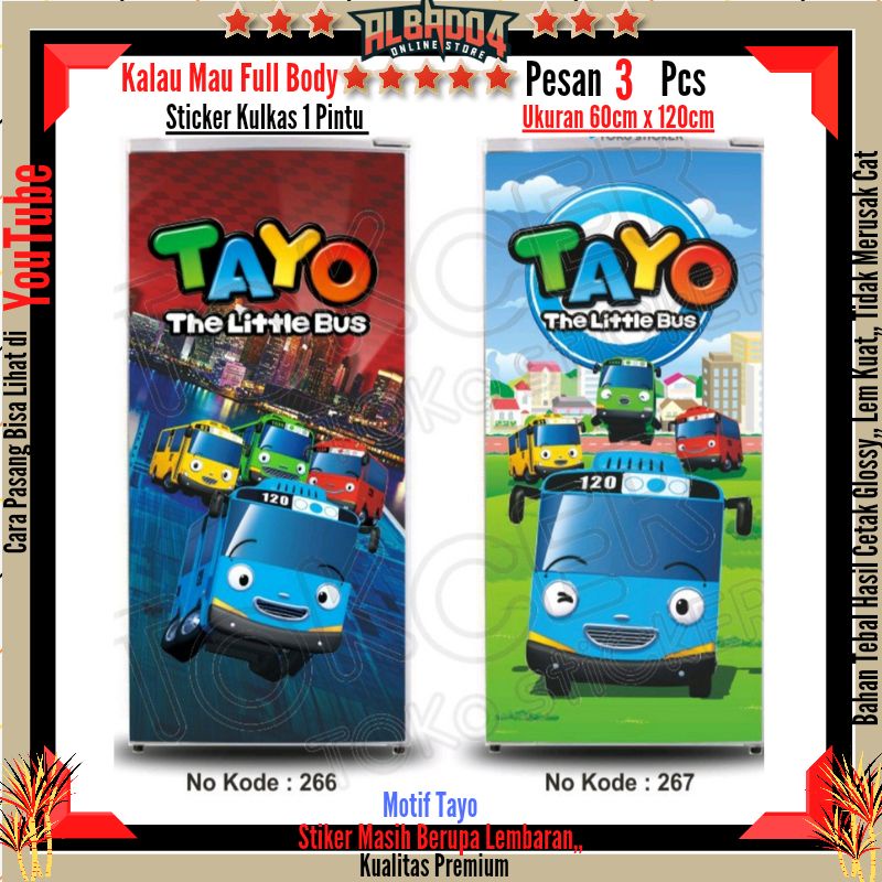 Stiker Kulkas 1 Pintu dan 2 Pintu Motif Tayo