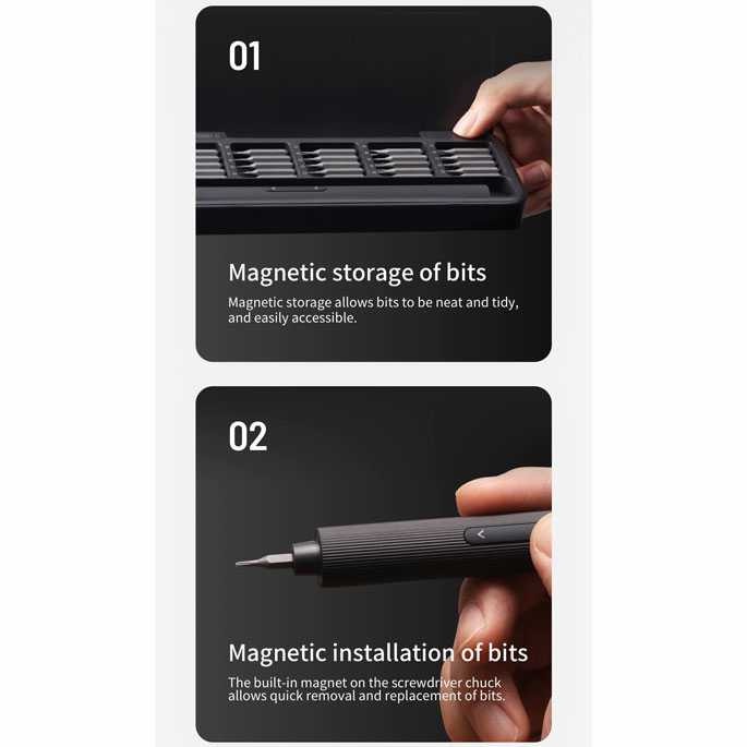 Obeng Elektrik Set Rechargeable USB Type C Screwdriver Magnetic Bits