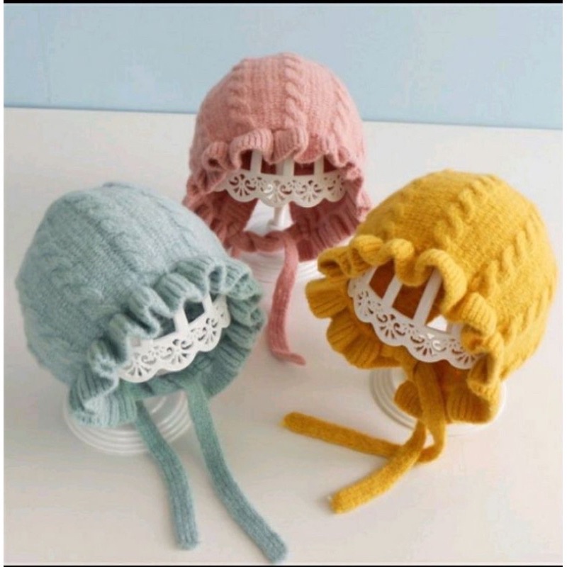 DK TOPI RAJUT RUFFLE / Bonnet Ruffle Anak Perempuan Kualitas Rajut Impor