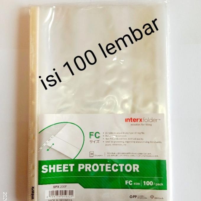 

PROMO SHEET PROTECTOR / PLASTIK PP POCKET FOLIO INTER X FOLDER.ISI 100 LBR BERKUALITAS