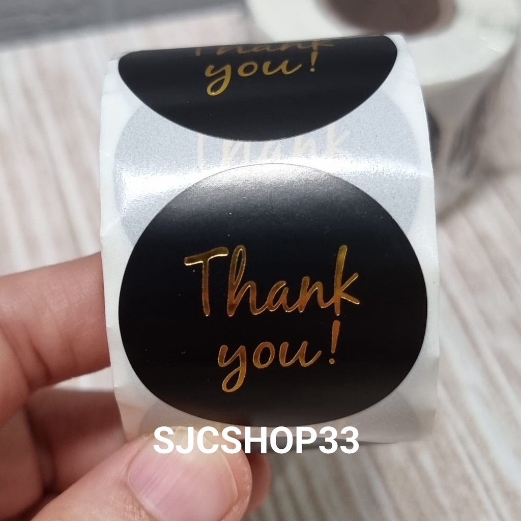 

1 roll isi 350 ukuran 3,8 cm sticker label thank you hitam gold