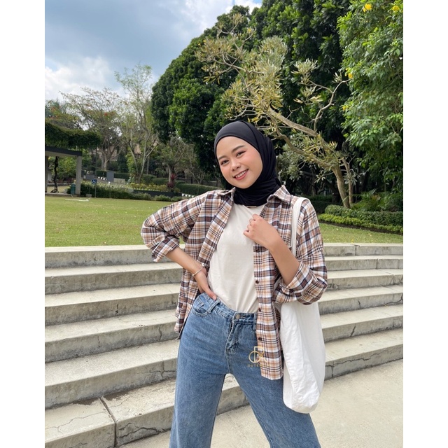 ANNA SHIRT / KEMEJA TARTAN WANITA-CARAMEL